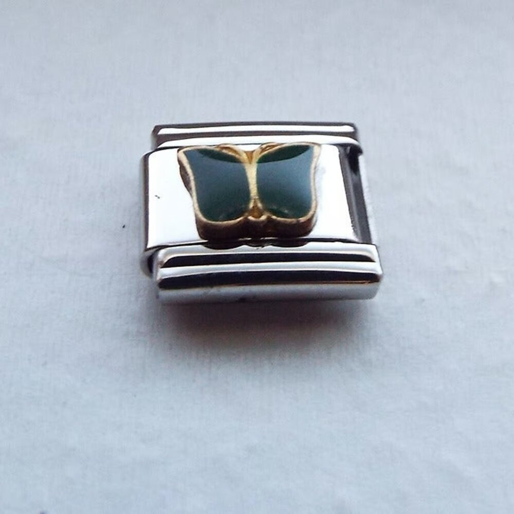 Blue green enamel butterfly 9mm stainless steel italian charm bracelet link new